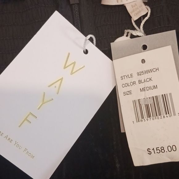 WAYF black puff long sleeve square neckline crushed velvet dress size medium - Picture 13 of 15